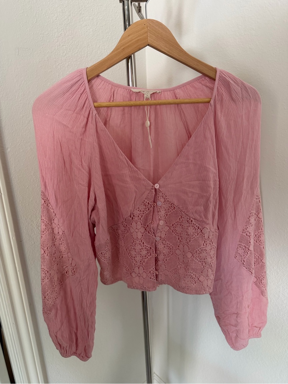 Chelsea & Violet Blush Pink Crochet-Trim Button Front Blouse